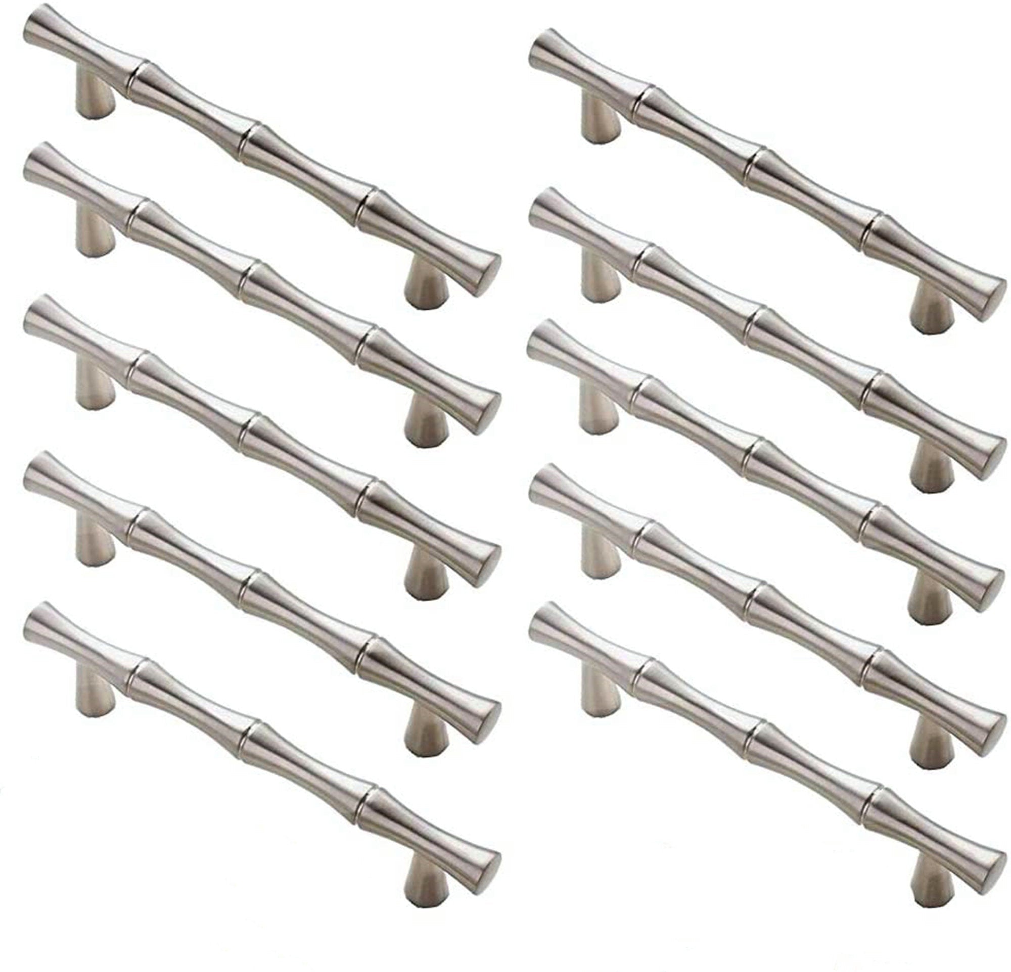 300 Pack 3.75 inch(C-C) Bamboo Shape Cabinet Handles (3.75"/96mm，Brushed Nickel)