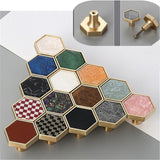 Brushed Brass Knobs, Solid Brass Cabinet Knobs, 1.18"(30mm) Hexagon Dresser Knobs for Modern Home Décor