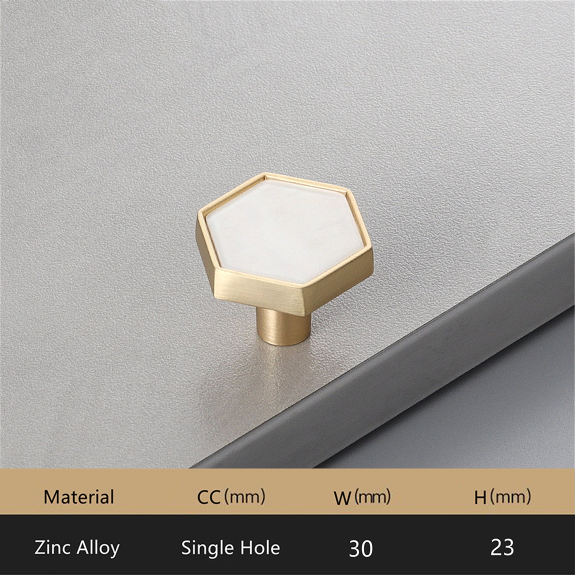 Brushed Brass Knobs, Solid Brass Cabinet Knobs, 1.18"(30mm) Hexagon Dresser Knobs for Modern Home Décor
