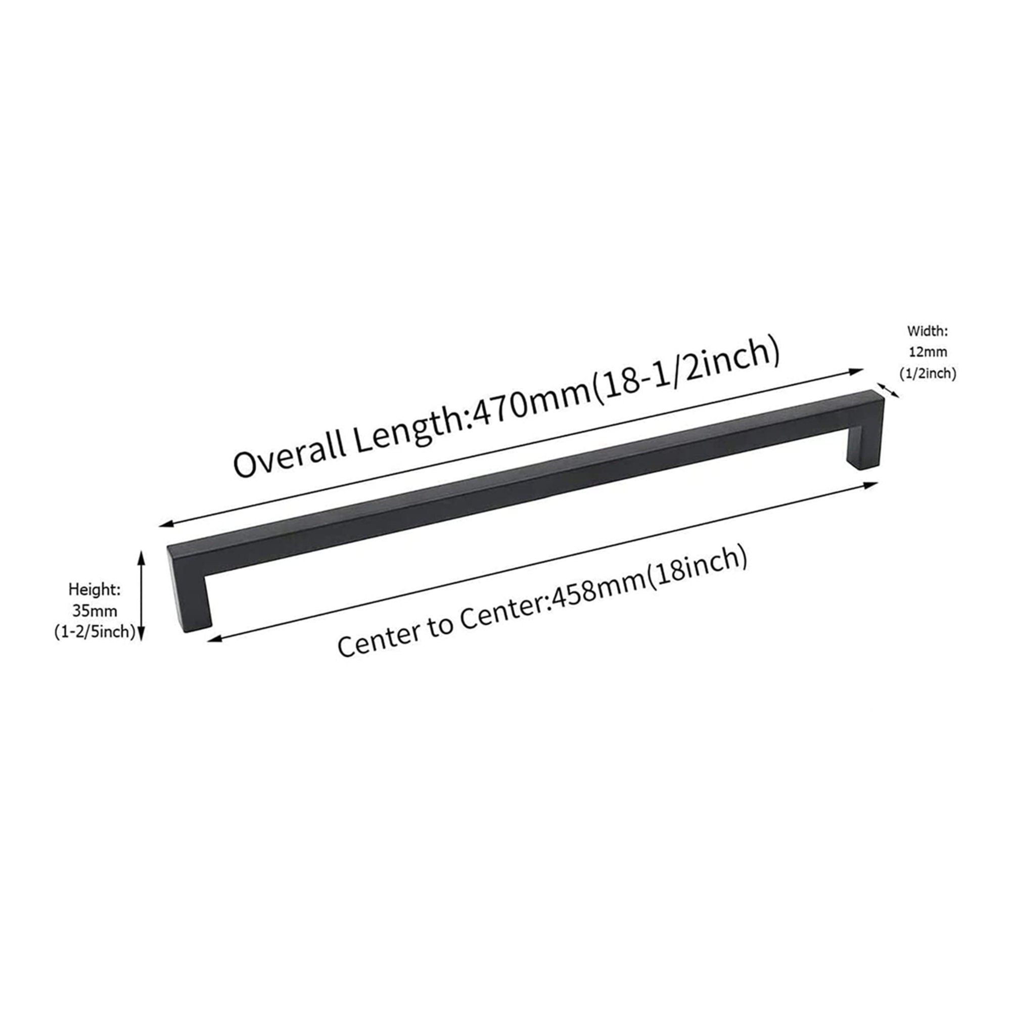 18 inch(C-C) Modern Square Cabinet Pulls(458mm，Matte Black)