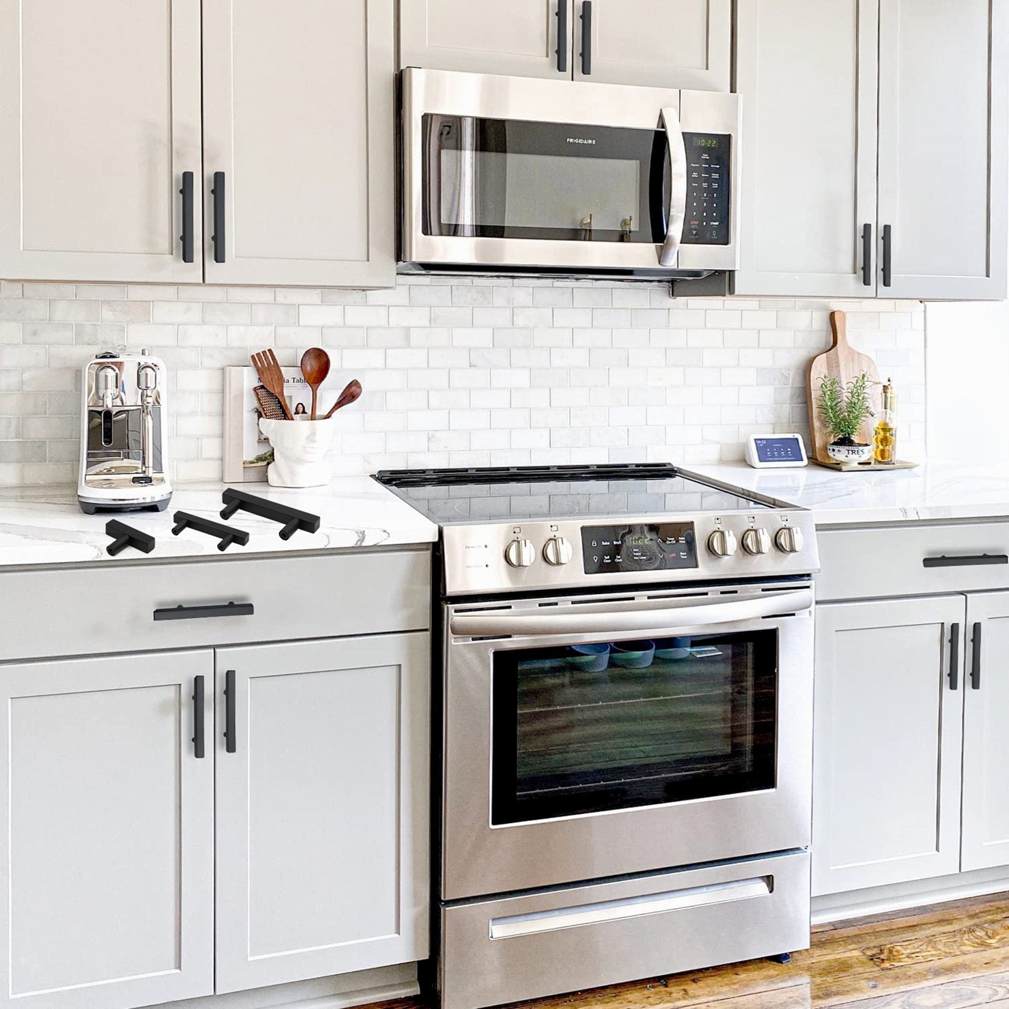 Black Kitchen Cabinet Handles Square Cabinet Drawer Pulls - Stainless Steel Cabinet Handles - Hole Centers(3.5"，3.7.5"，4")