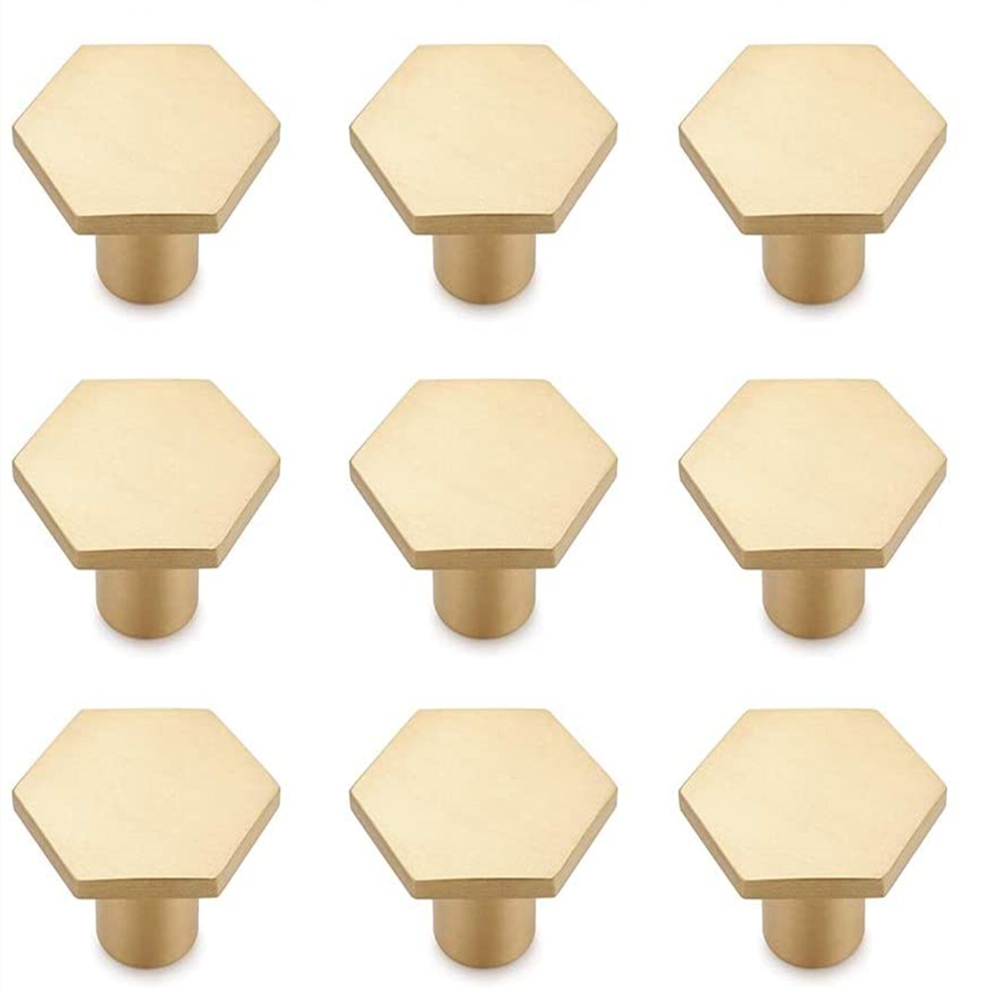 Solid Brass Gold Knobs - 1.33" Diameter (34mm), Brass - Hexagon Dresser Knobs for Lving Room，Bedrooms，DIY Lovers，Gifts