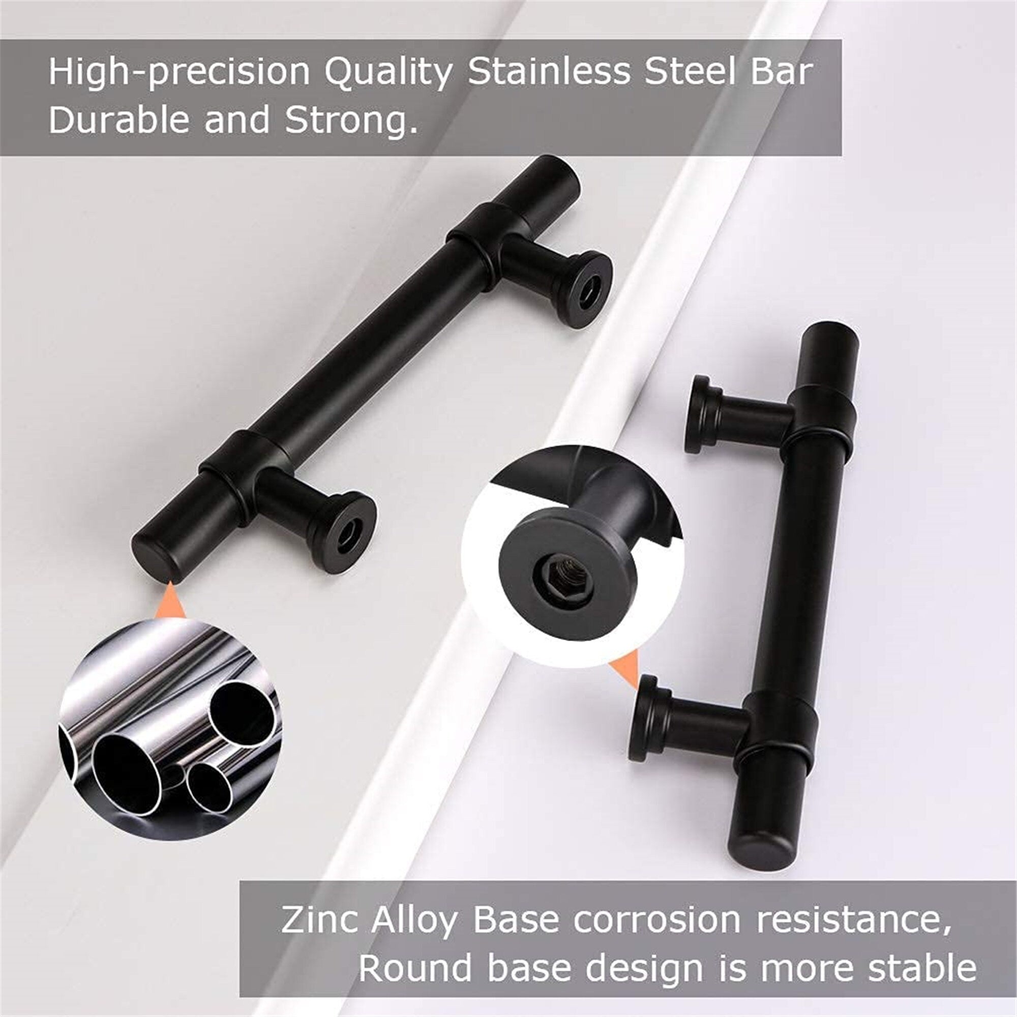 3 Inch Hole Center Cabinet Handles Pulls for Kitchen Stainless Steel Matte Black Drawer Pulls ( 5" Length ）