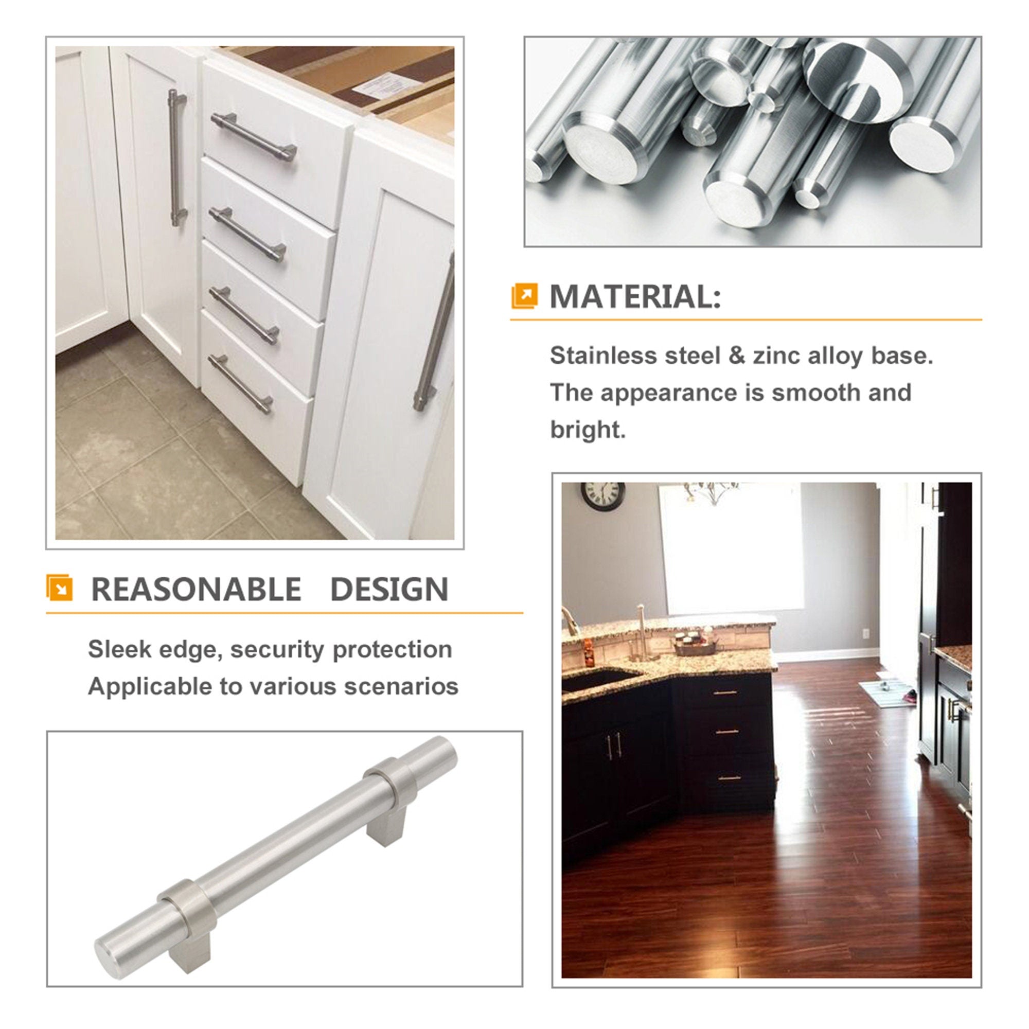 3-1/2"(90mm) Hole Center Cabinet Handles Pulls for Kitchen Stainless Steel Brushed Nickel Drawer Pulls ( 6" Length ）