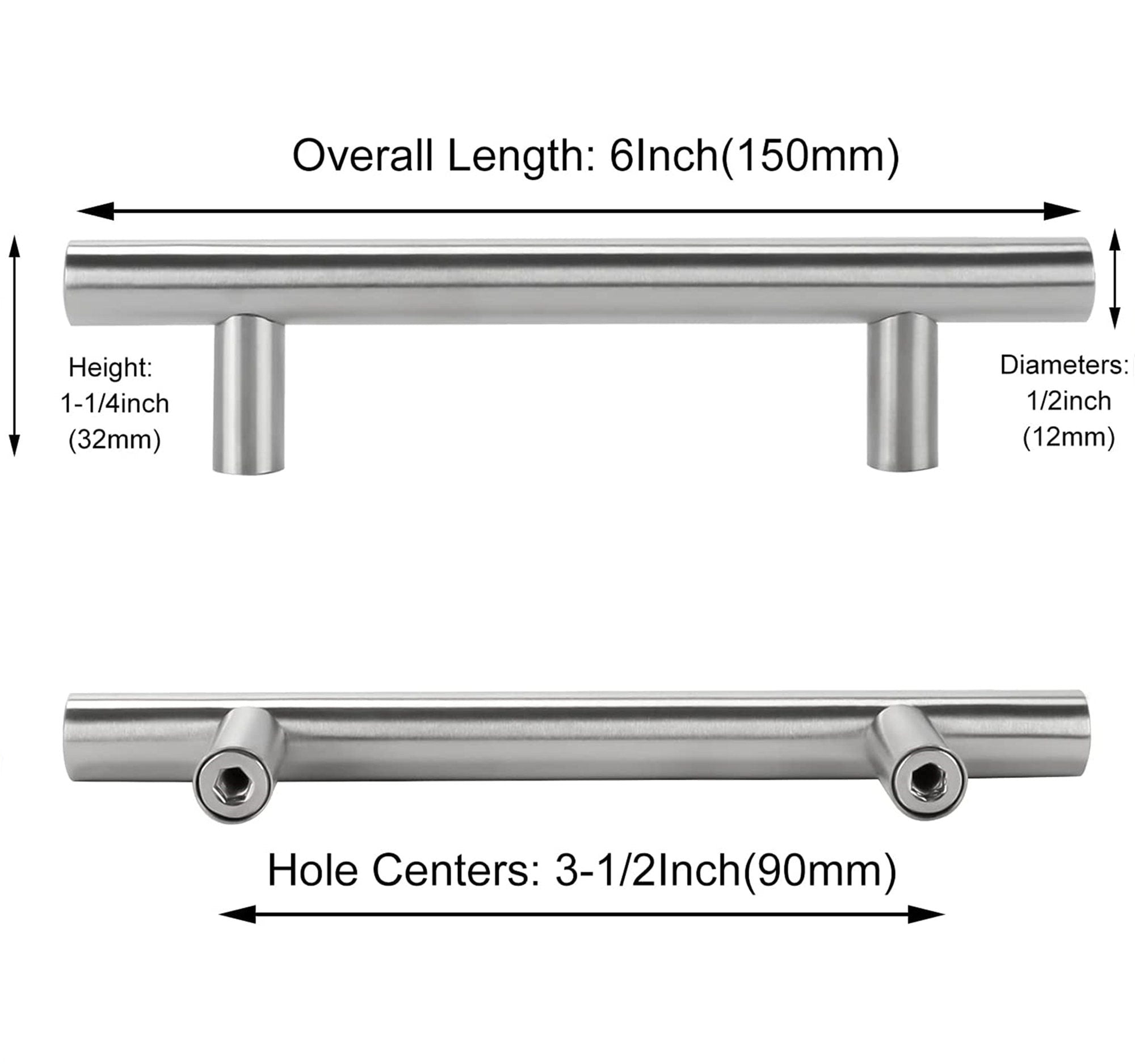 3-1/2 Inch Brushed Nickel Cabinet Pulls Modern Cabinet Handles(90mm, Hole Centers)