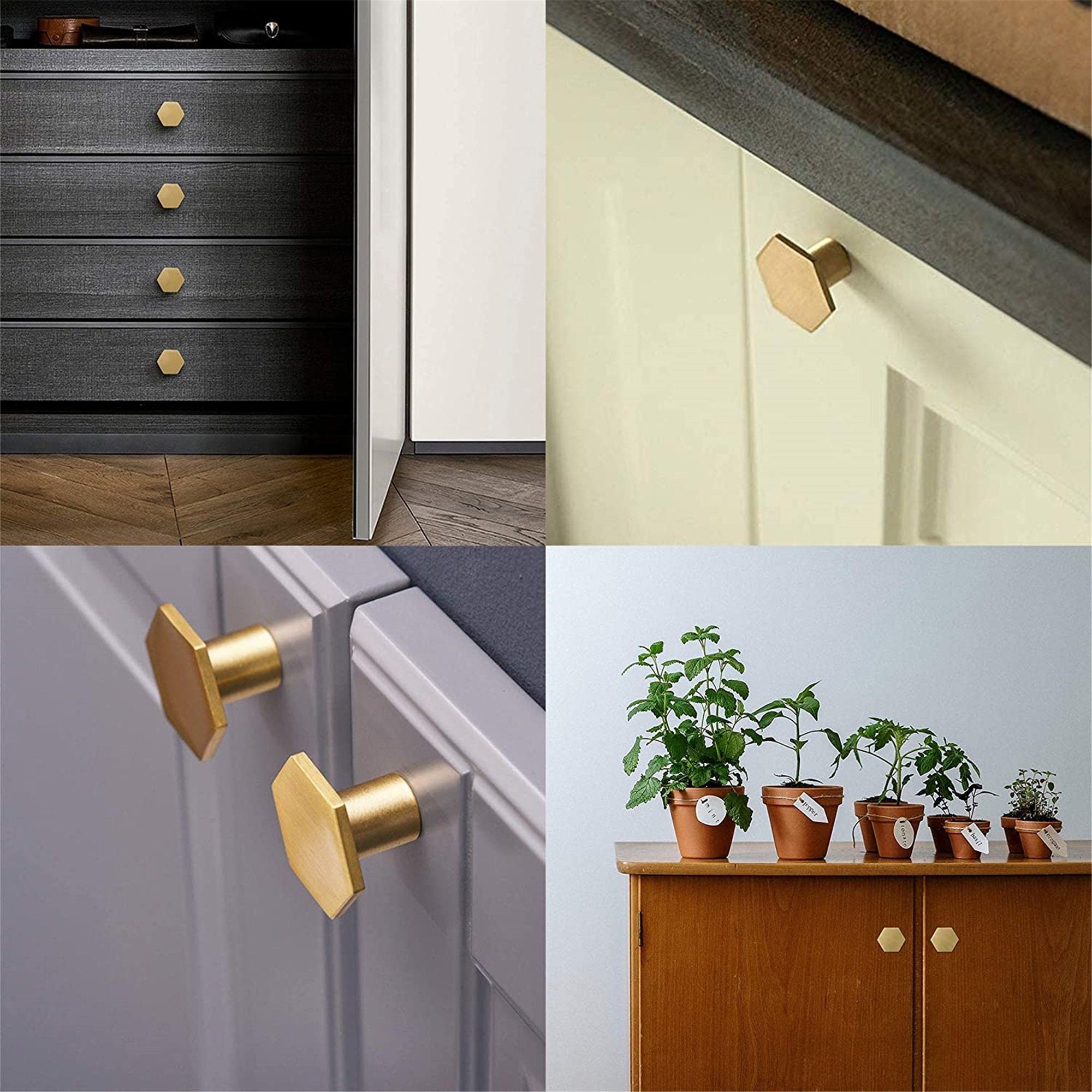 Solid Brass Gold Knobs - 1.33" Diameter (34mm), Brass - Hexagon Dresser Knobs for Lving Room，Bedrooms，DIY Lovers，Gifts
