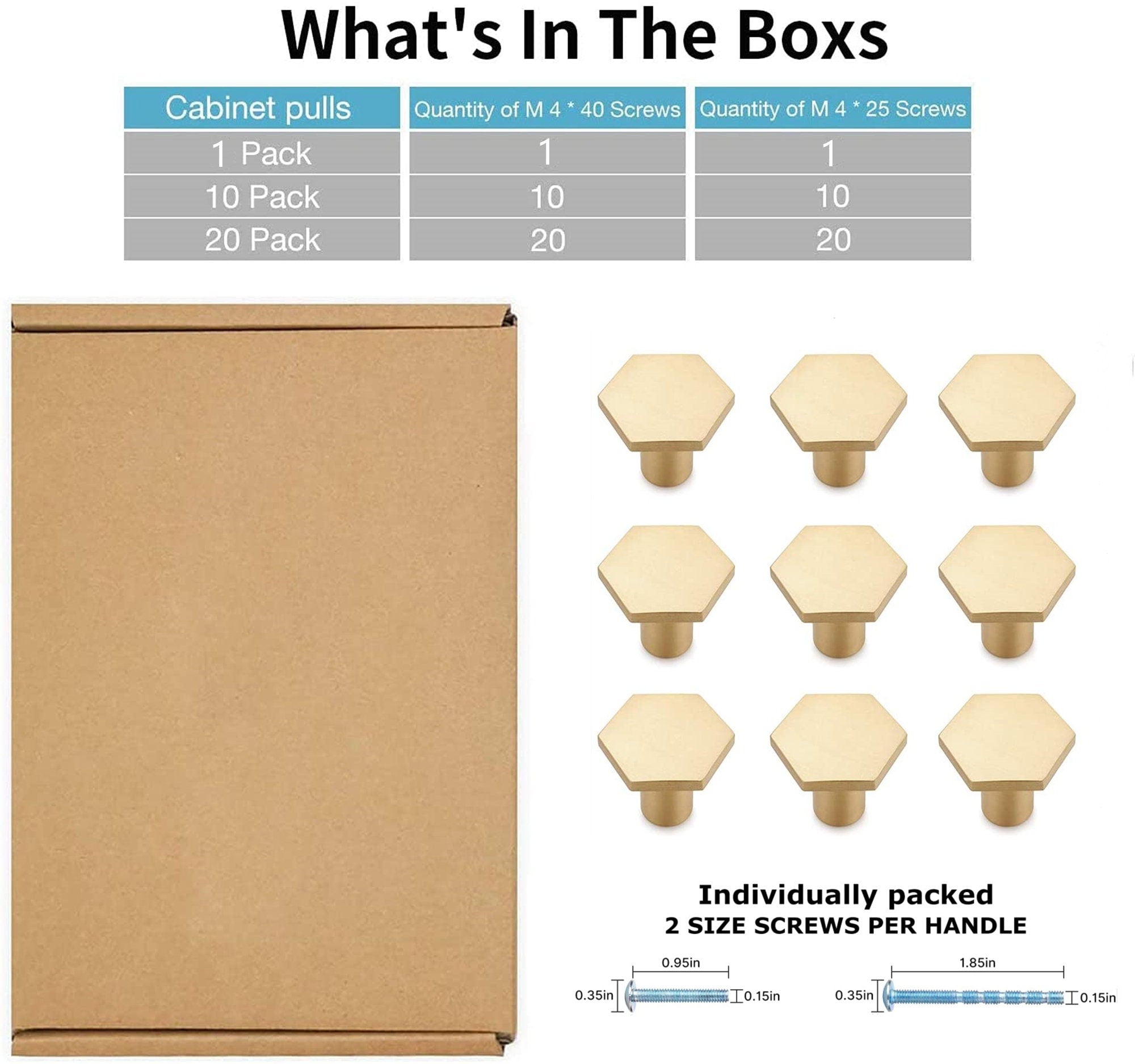 Solid Brass Gold Knobs - 1.33" Diameter (34mm), Brass - Hexagon Dresser Knobs for Lving Room，Bedrooms，DIY Lovers，Gifts