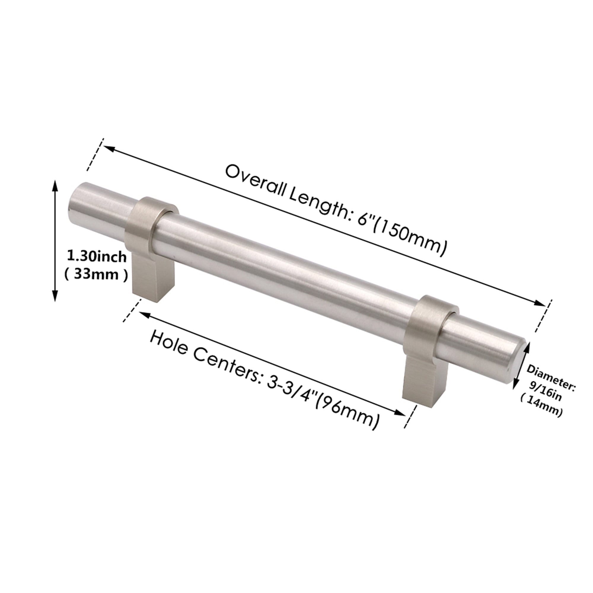 3-3/4"(96mm) Hole Center Cabinet Handles Pulls for Kitchen Stainless Steel Brushed Nickel Drawer Pulls ( 6" Length ）