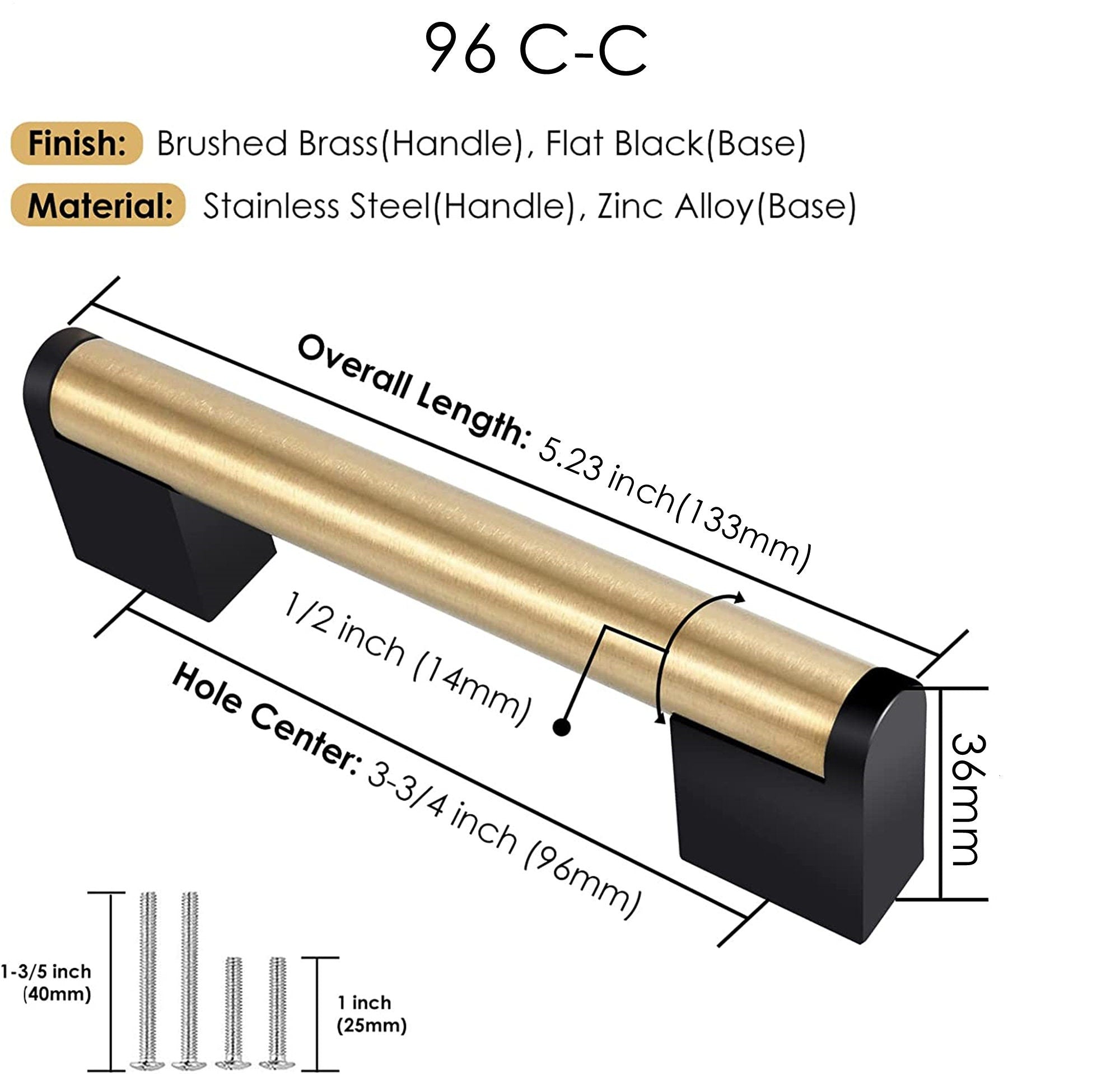 Brushed Brass Square Cabinet Handle Stainless Steel Drawer Pulls，Gold Kitchen Cabinet Pulls with Black Base for Kitchen Bath Bedroom