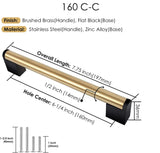 Brushed Brass Cabinet Handles，Stainless Steel Round Black Square Zinc Pulls for Dresser Drawers Bathroom Cabinet Hardware