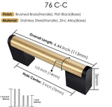 Brushed Brass Square Cabinet Handle Stainless Steel Drawer Pulls，Gold Kitchen Cabinet Pulls with Black Base for Kitchen Bath Bedroom