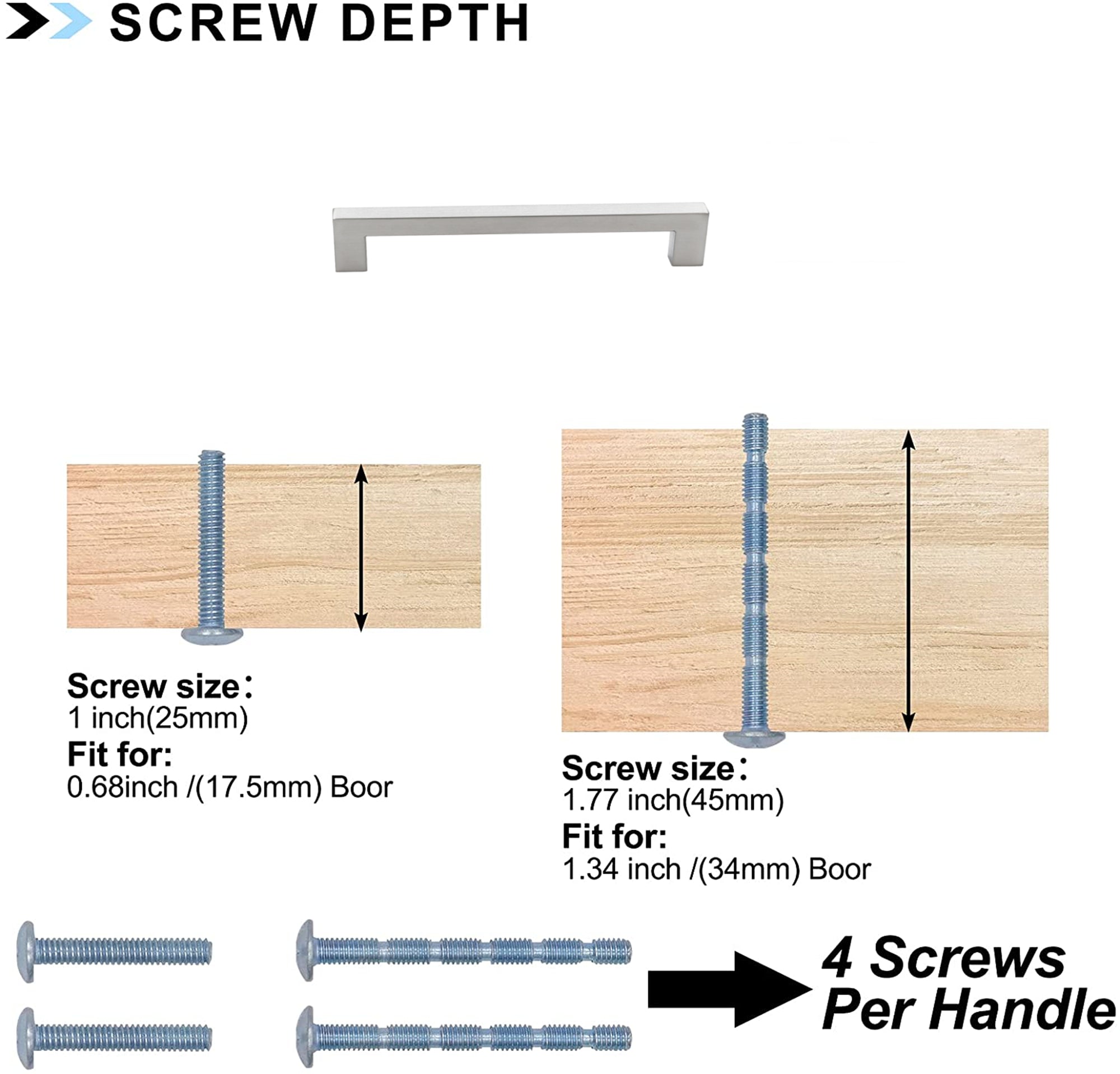 4.25 Inch(C-C) Brushed Nickel Square Cabinet Pulls (4.25"，Customized Size)
